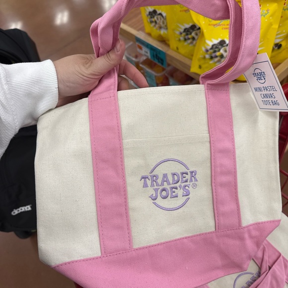Handbags - Trader Joe's Pink and Cream Canvas Tote Bag